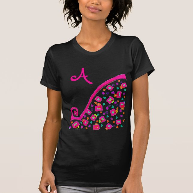 ROSA FUCHSIA BLACK ABSTRAKT DECO MONOGRAM TEE SHIRT (Framsida)