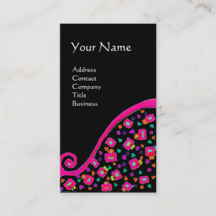 ROSA FUCHSIA BLACK ABSTRAKT DECO MONOGRAM VISITKORT
