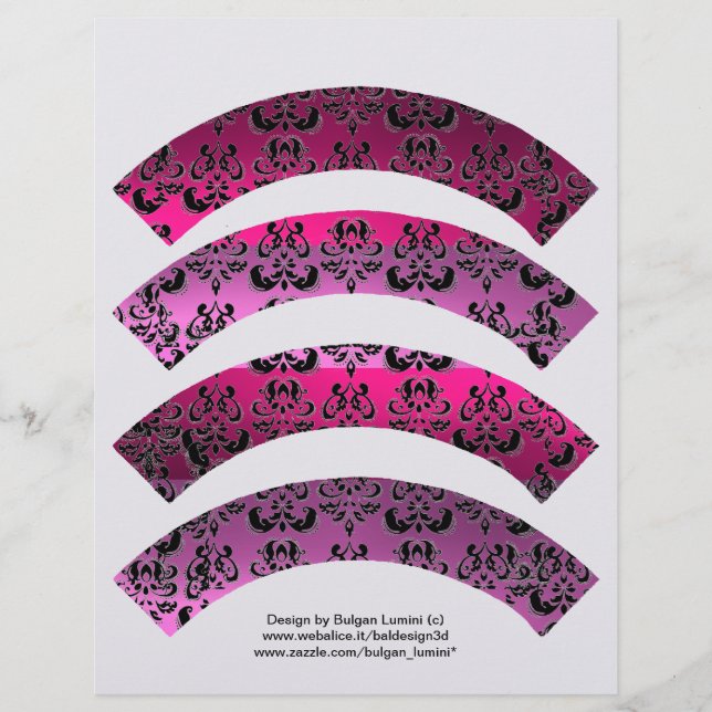 ROSA FUCHSIA BLACK DAMASK CUPCAKE LINER CUTOUT (Framsida)