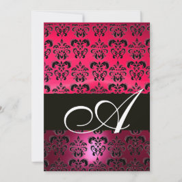 ROSA FUCHSIA BLACK DAMASK MONOGRAM, ljusvit Inbjudningar