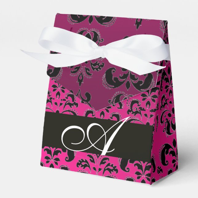 ROSA, FUCHSIA BLACK,LILA DAMASK WEDDING MONOGRAM PRESENTASKAR (Framsidan Sidan)
