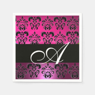 ROSA, FUCHSIA BLACK,LILA DAMASK WHITE MONOGRAM PAPPERSSERVETT