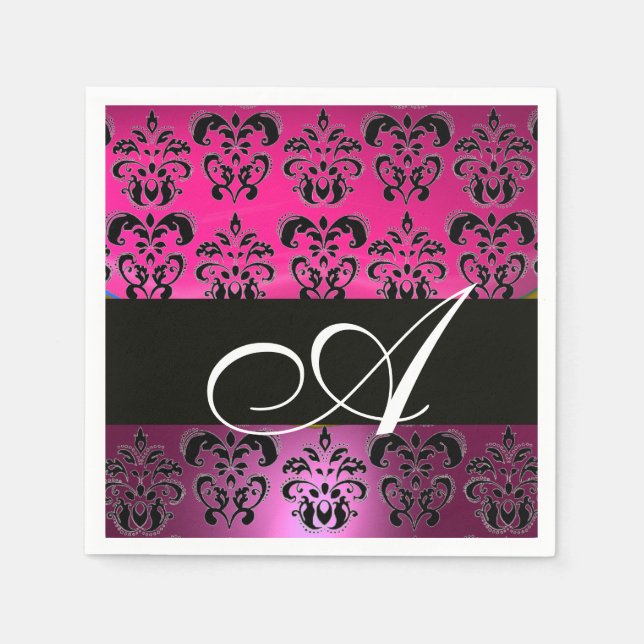 ROSA, FUCHSIA BLACK,LILA DAMASK WHITE MONOGRAM PAPPERSSERVETT (Framsidan)