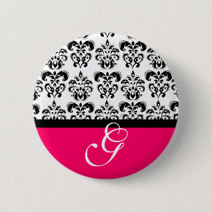 ROSA FUCHSIA BLACK WHITE DAMASK WEDDING MONOGRAM KNAPP