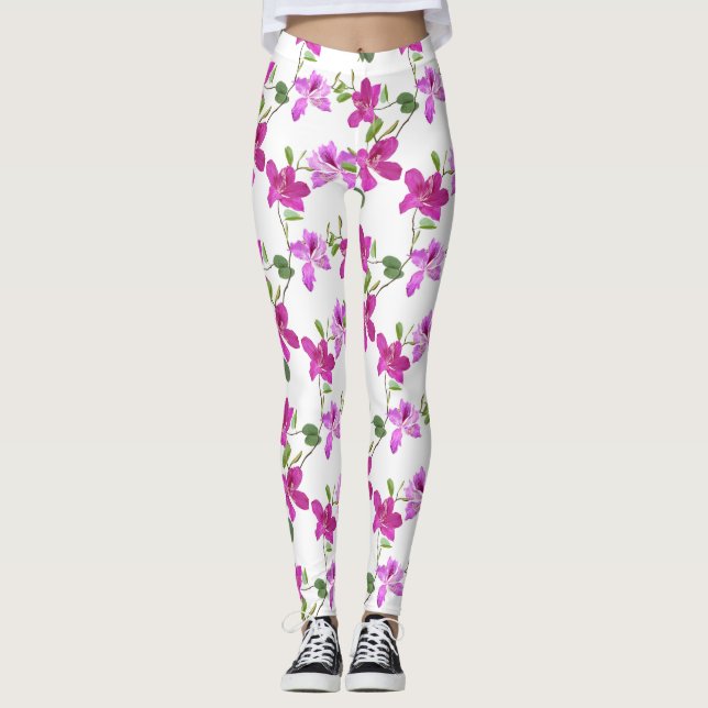 Rosa/Fuchsia Blommigt Kvinnor i kvinnlig könsstymp Leggings (Framsida)