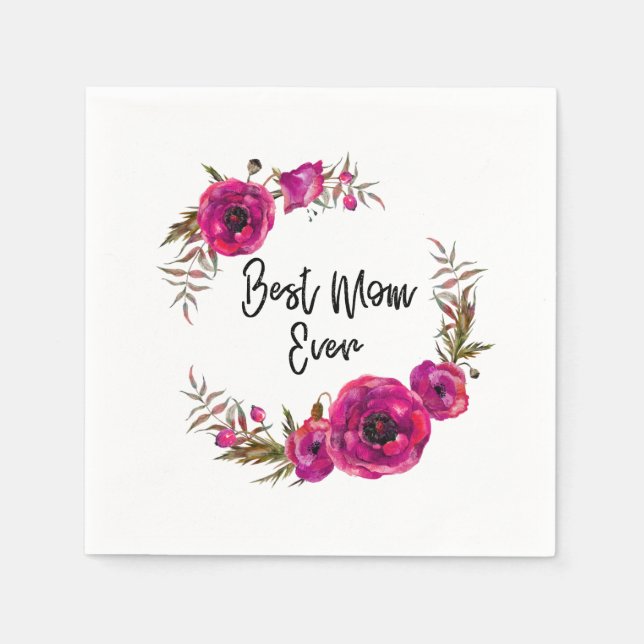 Rosa Fuchsia Blommigt Poppies WAN Best Mamma någon Pappersservett (Framsidan)