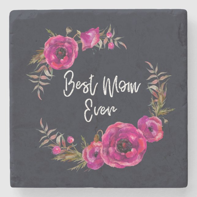 Rosa Fuchsia Blommigt Poppies WAN Best Mamma någon Stenunderlägg (Framsidan)