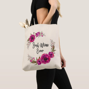 Rosa Fuchsia Blommigt Poppies WAN Best Mamma någon Tygkasse