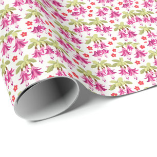 Rosa Fuchsia Blommönster – Retro Botanik Presentpapper
