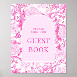 Rosa Fuchsia Chinoiserie Porcelain Guestbook-tecke Poster