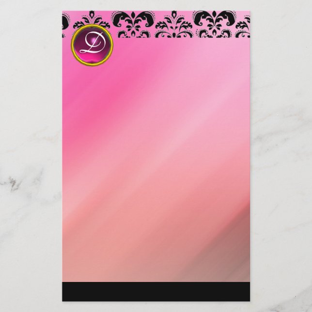 ROSA FUCHSIA DAMASK AMETHYST GEM STONE MONOGRAM BREVPAPPER (Framsida)