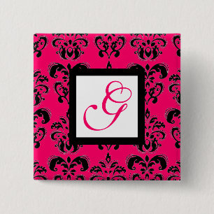 ROSA FUCHSIA DAMASK WHITE SQUARE MONOGRAM KNAPP