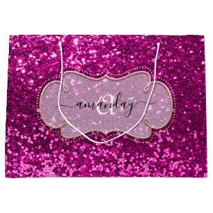 Rosa Fuchsia Framed Royal Monogram Namn Glitter