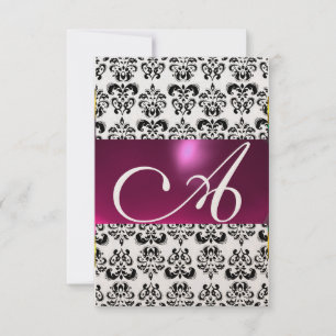 ROSA FUCHSIA GULD DAMASK GEM MONOGRAM lila osa Inbjudningar