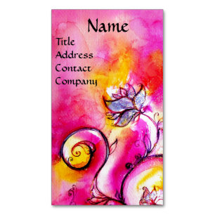 ROSA FUCHSIA GULT WHIMSICAL FLOWERS VISITKORTMAGNET