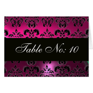ROSA FUCHSIA LILA BLACK DAMASK BORD SEATING HÄLSNINGSKORT