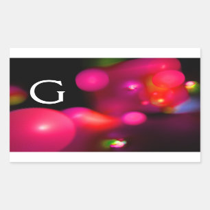 ROSA FUCHSIA LILA BLACK FRACTAL BUBBLES MONOGRAM REKTANGULÄRT KLISTERMÄRKE