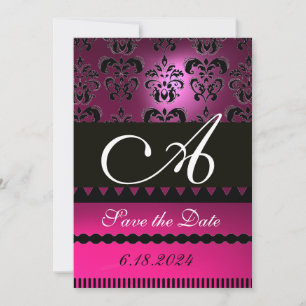 ROSA FUCHSIA LILA DAMASK MONOGRAM Black Spara Datumet