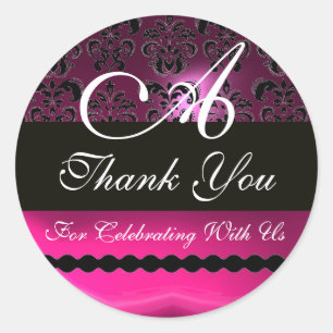 ROSA FUCHSIA LILA DAMASK MONOGRAM, violet Runt Klistermärke