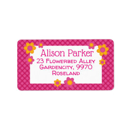 Rosa fuchsia plaid mönster stilade blommor vår adressetikett