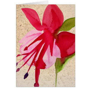 Rosa Fuchsia popart vattenfärgsblomma Hälsningskort