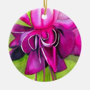 Rosa Fuchsia popart vattenfärgsblomma Julgransprydnad Keramik