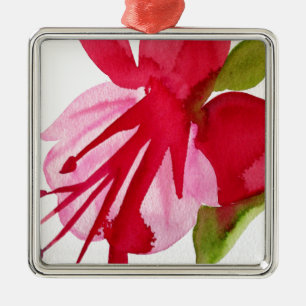 Rosa Fuchsia popart vattenfärgsblomma Julgransprydnad Metall