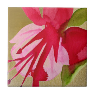 Rosa Fuchsia popart vattenfärgsblomma Kakelplatta