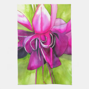 Rosa Fuchsia popart vattenfärgsblomma Kökshandduk