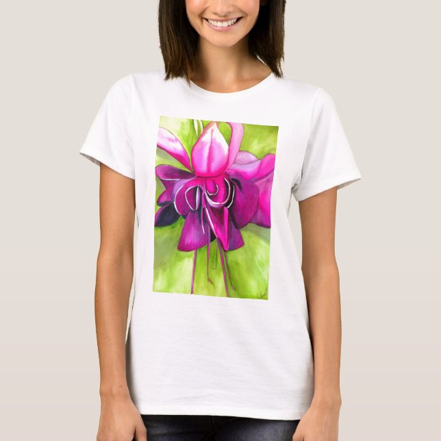 Rosa Fuchsia popart vattenfärgsblomma Tee Shirt (Framsida)