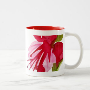 Rosa Fuchsia popart vattenfärgsblomma Två-Tonad Mugg
