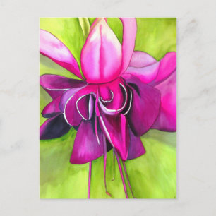 Rosa Fuchsia popart vattenfärgsblomma Vykort