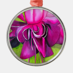 Rosa fuchsia popkonst vattenfärg blomma julgransprydnad metall