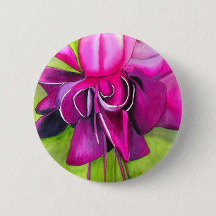 Rosa fuchsia popkonst vattenfärg blomma knapp