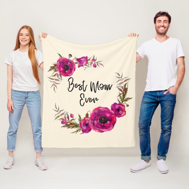 Rosa Fuchsia Poppies Bästa Mamma någonsin - Mor Da Fleecefilt (På plats)