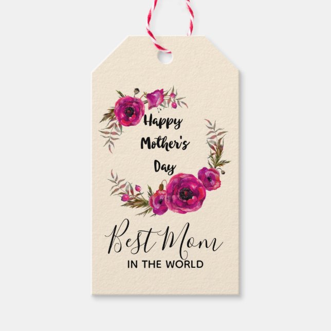 Rosa Fuchsia Poppies Best Mamma - Mors dag Presentetikett (Framsidan)