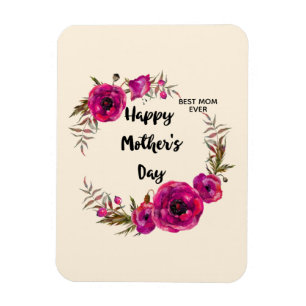 Rosa Fuchsia Poppies Best Mamma någonsin - Mors da Magnet