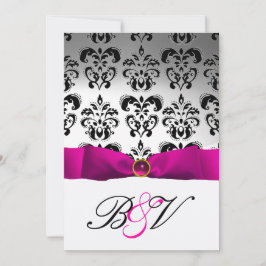 ROSA FUCHSIA RIBBON SILVER BLACK DAMASK MONOGRAM INBJUDNINGAR