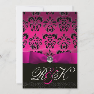 ROSA FUCHSIA RIBBON WHITE BLACK DAMASK MONOGRAM INBJUDNINGAR