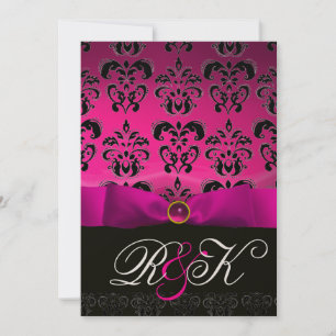 ROSA FUCHSIA RIBBON WHITE BLACK DAMASK MONOGRAM INBJUDNINGAR