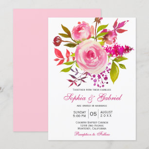 Rosa Fuchsia Ro Botaniska Blommigten Bröllop Inbjudningar