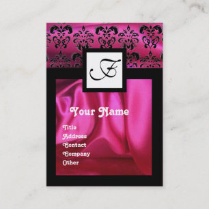 ROSA FUCHSIA SILKE DAMASK TRASA, SQUARE MONOGRAM VISITKORT