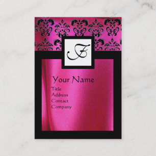 ROSA FUCHSIA SILKE DAMASK TRASA, SQUARE MONOGRAM VISITKORT