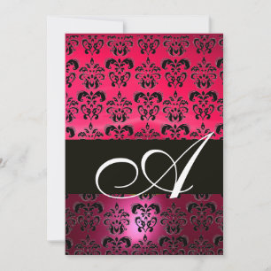 ROSA FUCHSIA SVART DAMAST-MONOGRAM ,ljus vit Inbjudningar