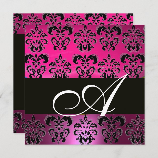 ROSA, FUCHSIA SVART, PURPUR DAMASK VIT MONOGRAM INBJUDNINGAR (Fram/baksida)