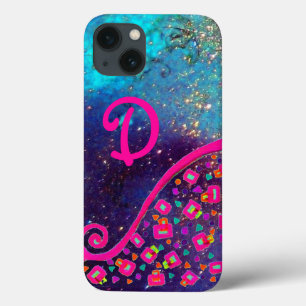 ROSA FUCHSIA TURQUOISE BLUE ABSTRAKT DECO MONOGRAM