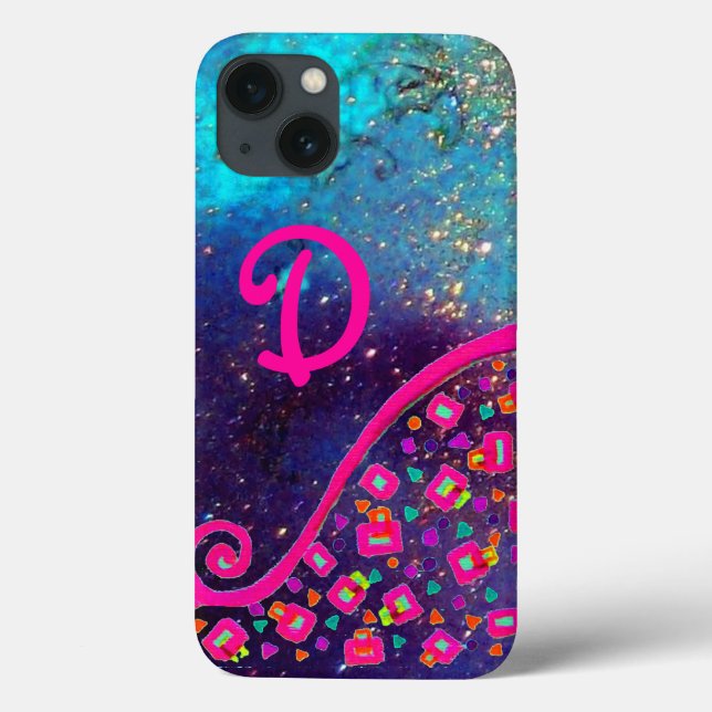 ROSA FUCHSIA TURQUOISE BLUE ABSTRAKT DECO MONOGRAM (Baksida)