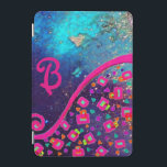 ROSA FUCHSIA TURQUOISE BLUE ABSTRAKT DECO MONOGRAM iPad MINI SKYDD<br><div class="desc">Bulgan Lumini (c): Färgfläckar,  vattenblåa gnistor i guld-blommigt,  gröntar för rosa-fuchsisk gult,  fyrkanter och snurrar,  fetstil och snyggt.</div>