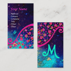 ROSA FUCHSIA TURQUOISE BLUE ABSTRAKT DECO MONOGRAM VISITKORT