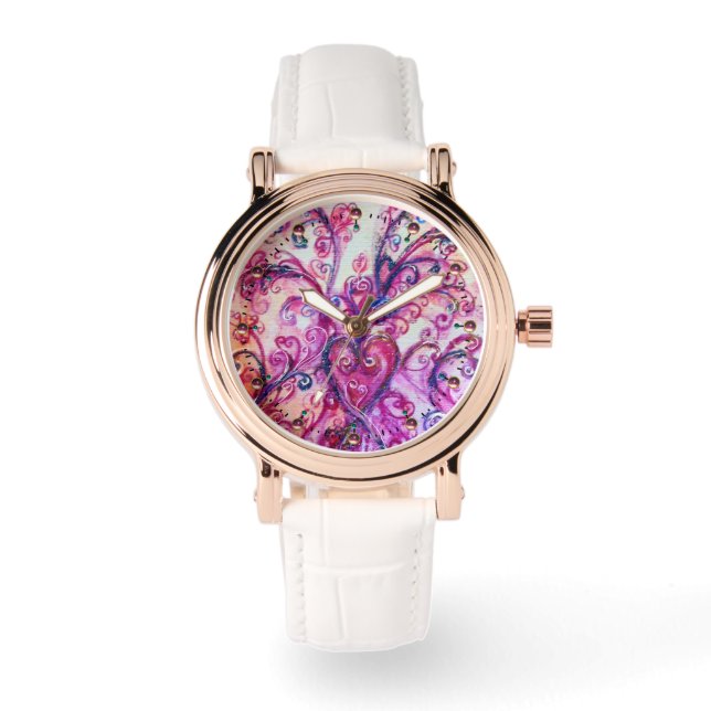 ROSA FUCHSIA WHIMSICAL FLOURISHES with HEART Armbandsur (Framsida)